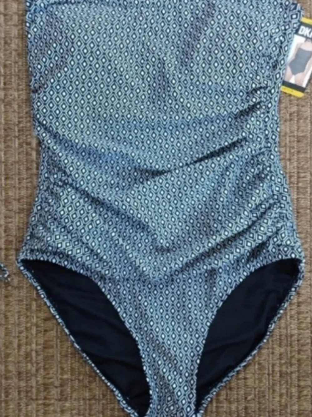 Dkny Strapless Ruched One-Piece Swimsuit - Black and White Pattern - Picture 3 of 4